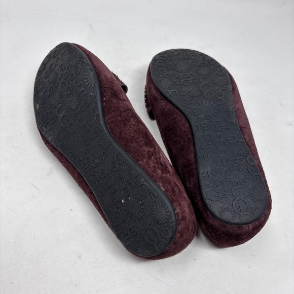 UGG Sherpa Ballet Flats Womens Size 6 Suede Studded Bow Brown Suede - Picture 6 of 10